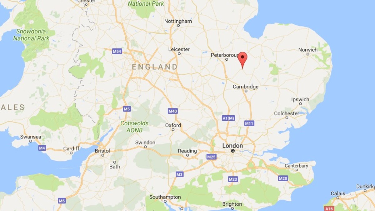 A map of England with UFO location marked