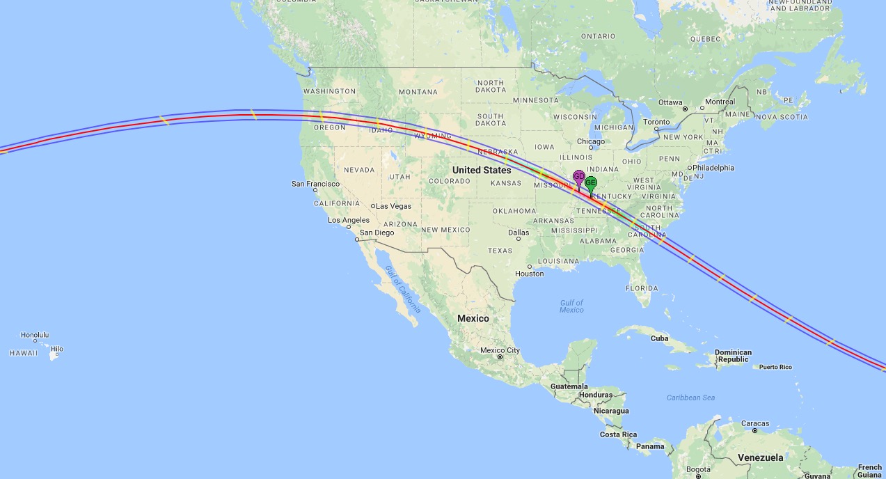 path of the solar eclipse on Google Map
