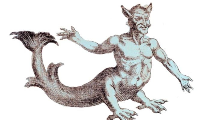 A drawing of a merman