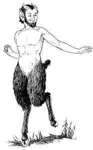 A drawing of a half man, half goat creature