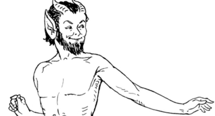 A drawing of a half man, half goat creature.