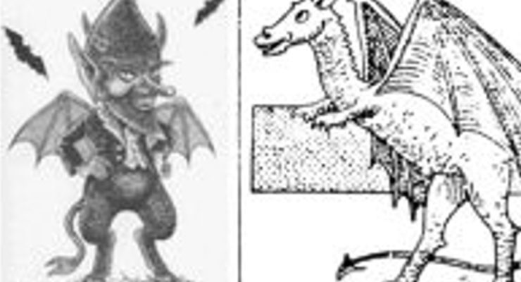 Two drawings of different representations of the Jersey Devil