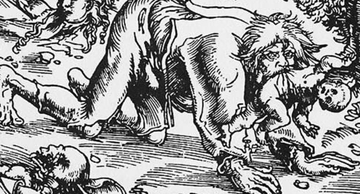 An old drawing of a werewolf