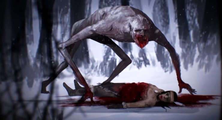 A cartoon image of a wendigo devouring a native American