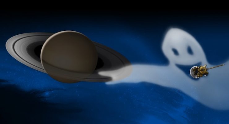 Illustration of a planet, space probe and a ghost