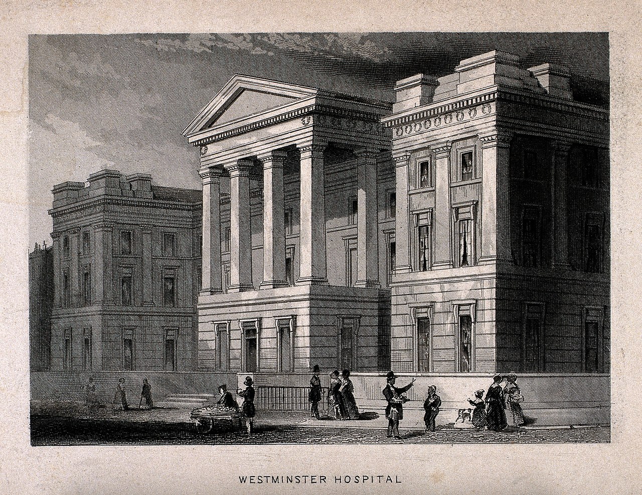 An engraving of the old St George's Hospital in London