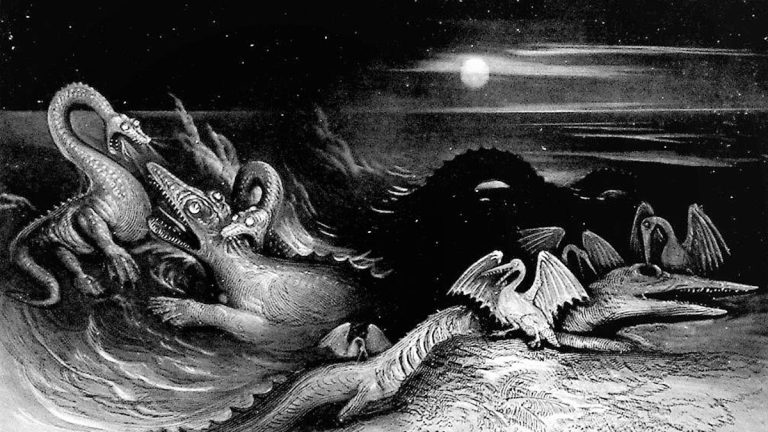 An artist's drawing of sea monsters