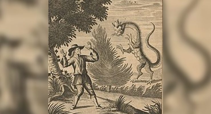 An artist's impression of a Tatzelwurm attack