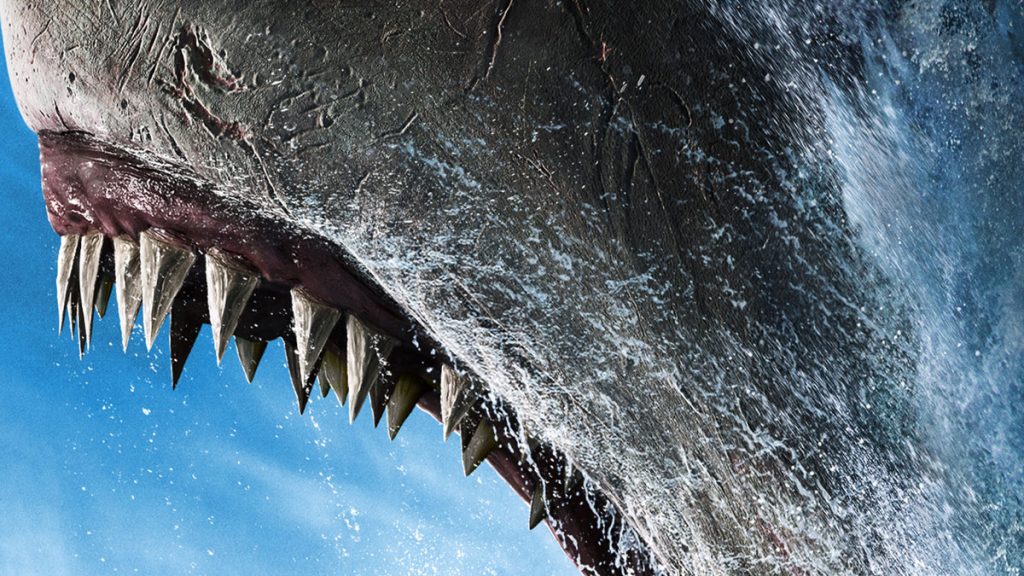 Closeup of Meg poster showing giant shark mouth