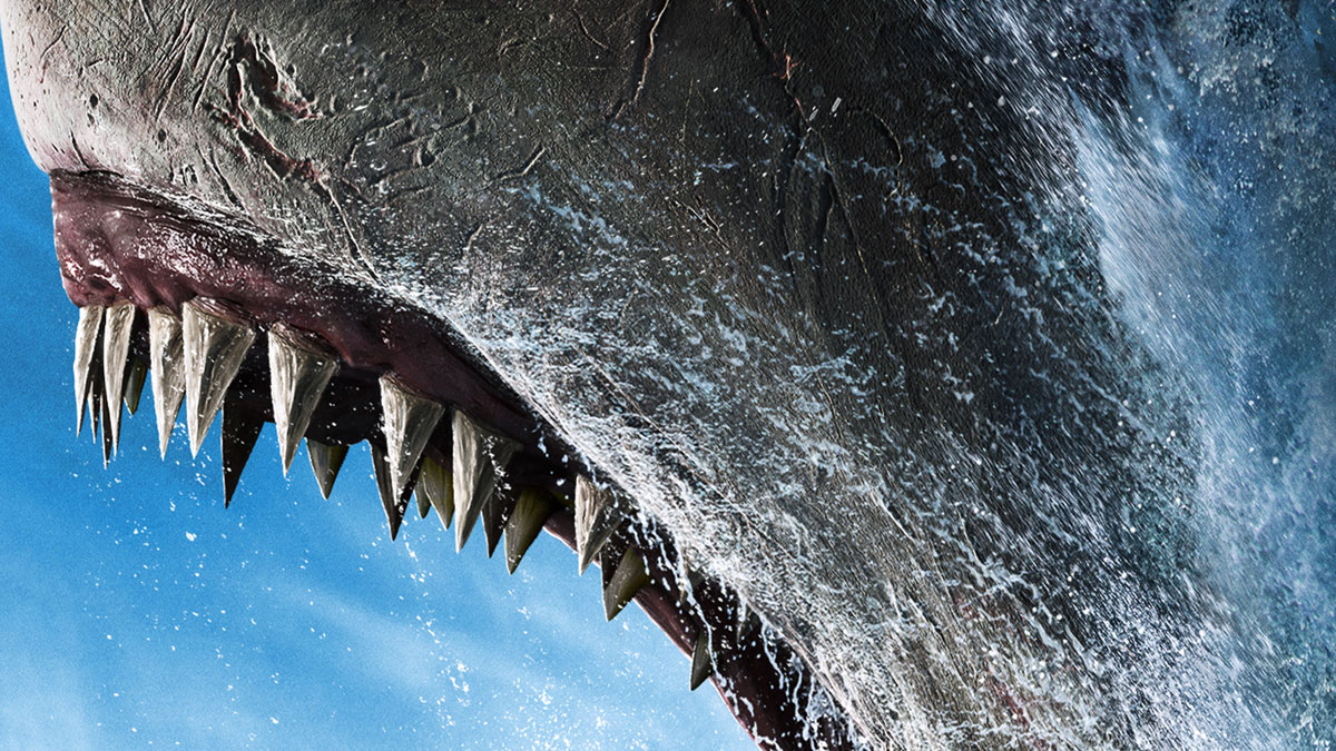 Closeup of Meg poster showing giant shark mouth